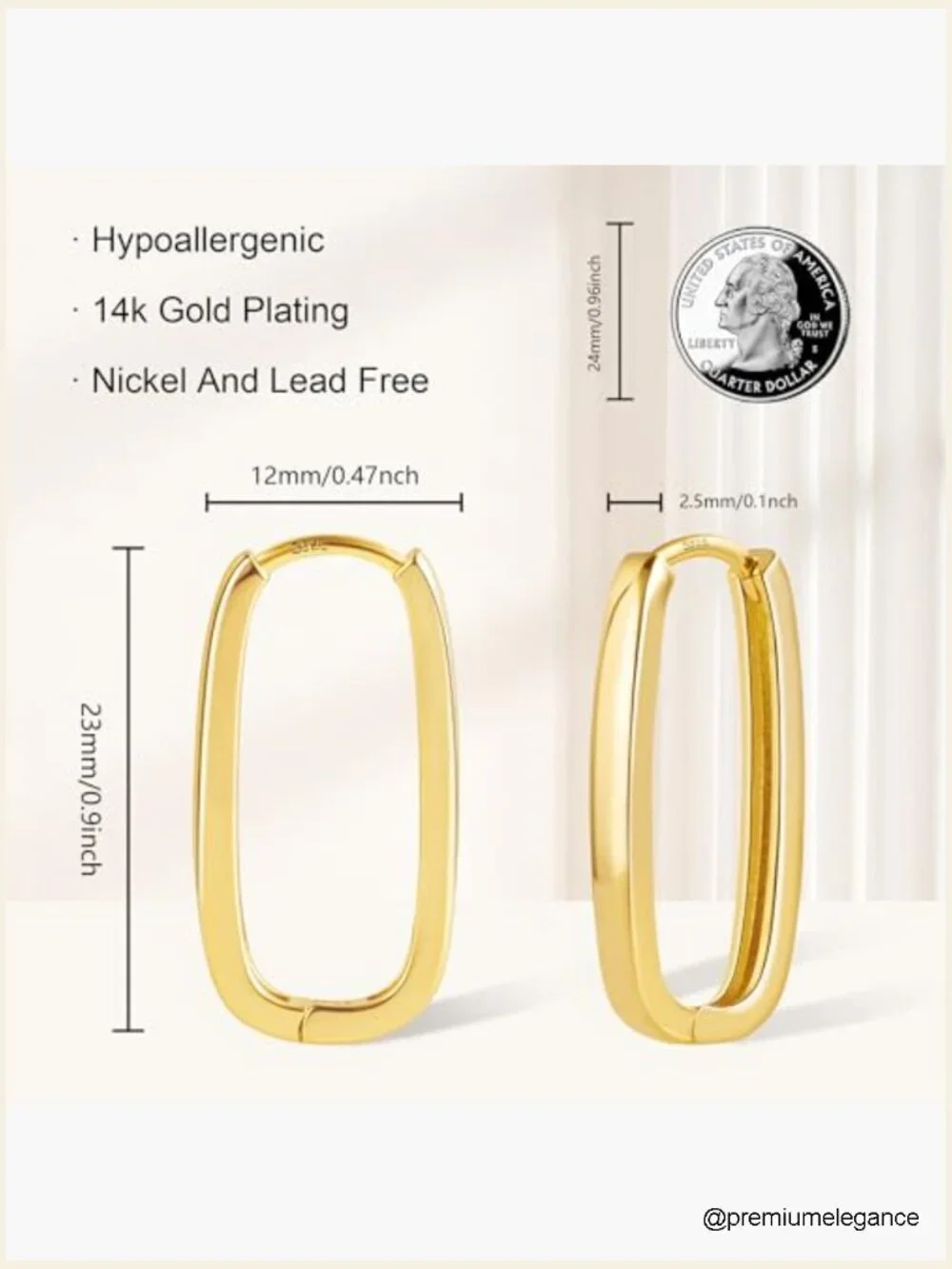 Sterling Silver Rectangle Hoop Earrings - Geometric Hypoallergenic Lever Back